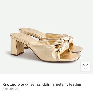 J.Crew knotted block-heel sandals in metallic leather
